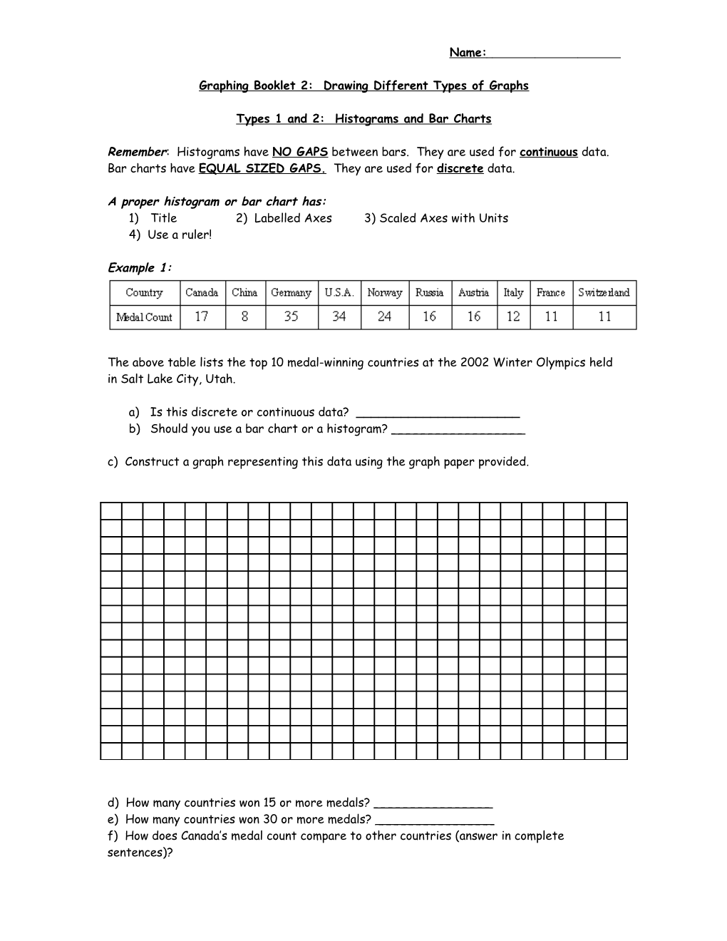 Graphing Booklet 2: Drawing Different Types of Graphs