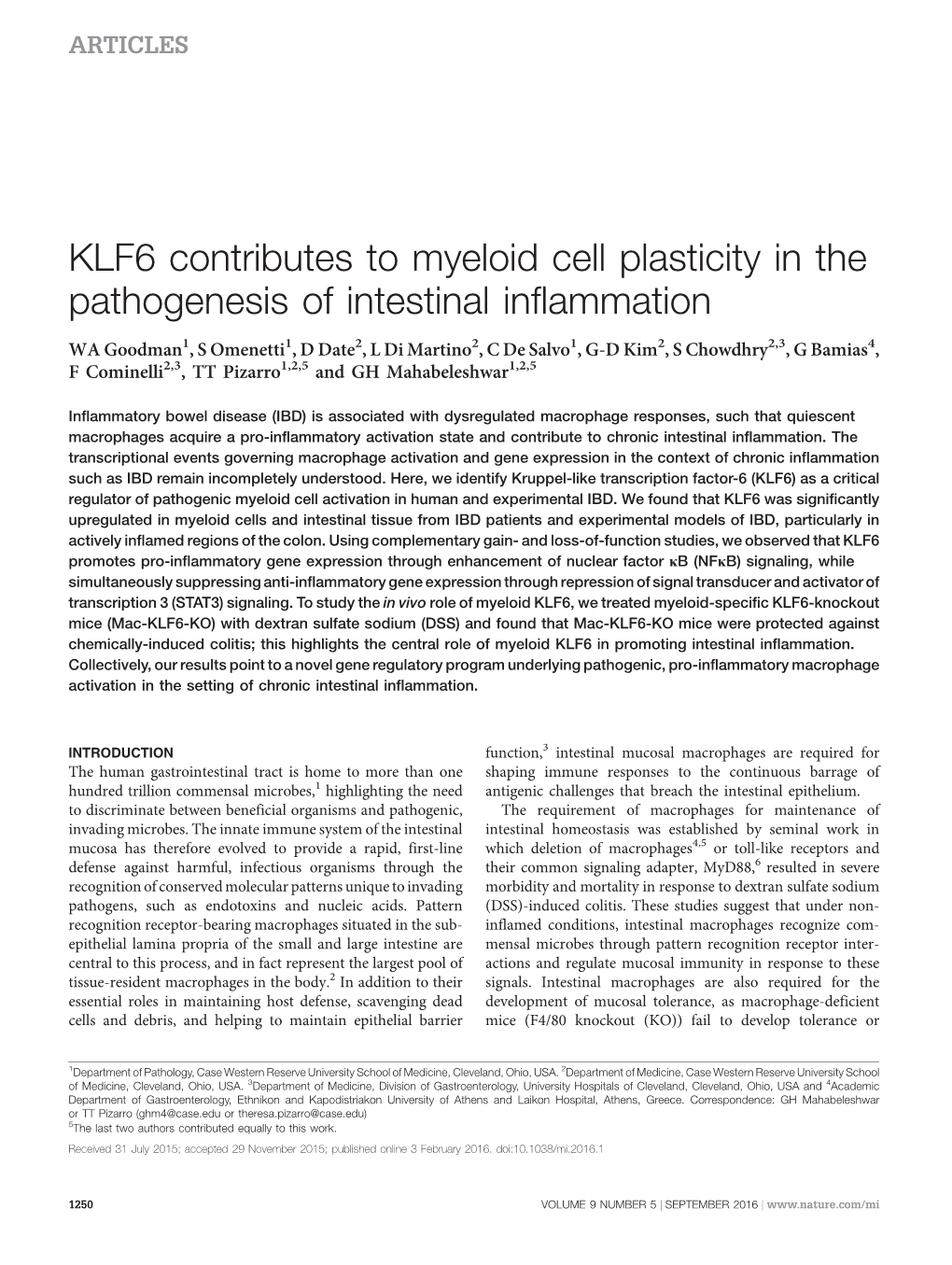 KLF6 Contributes to Myeloid Cell Plasticity in the Pathogenesis of Intestinal Inflammation