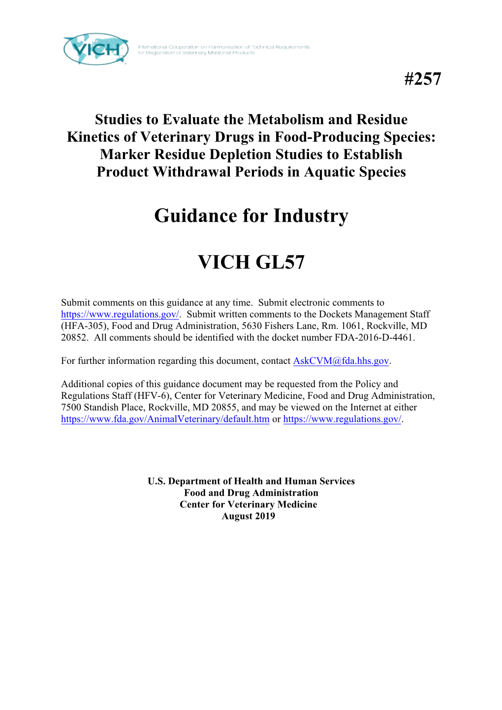 CVM Guidance for Industry 257 VICH GL57