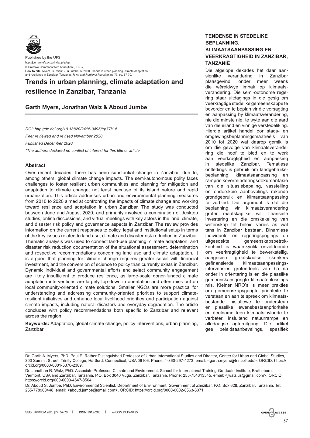 Trends in Urban Planning, Climate Adaptation and Resilience In