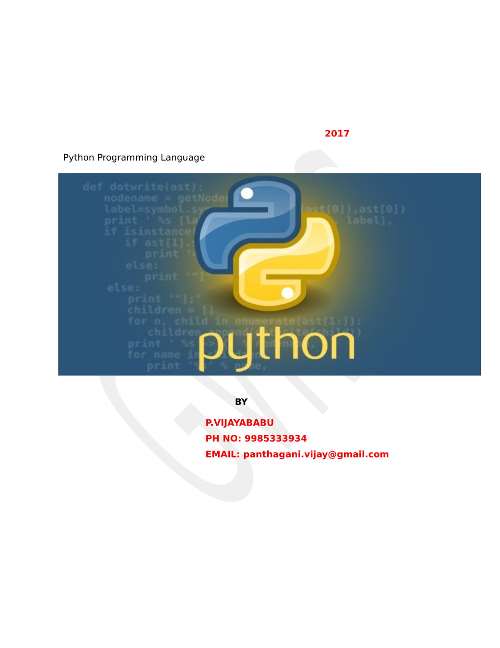 P.VIJAYABABU Ni.Vijay@Gmail.Com 2017 Python Programming