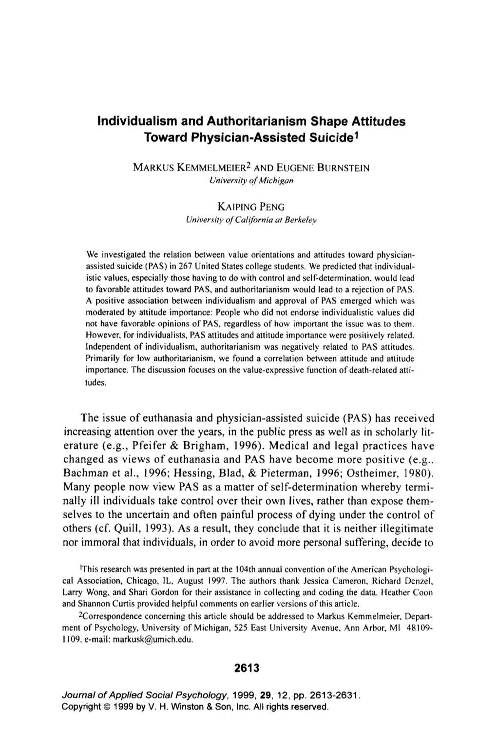 Individualism and Authoritarianism Shape Attitudes Toward Physician-Assisted Suicide'