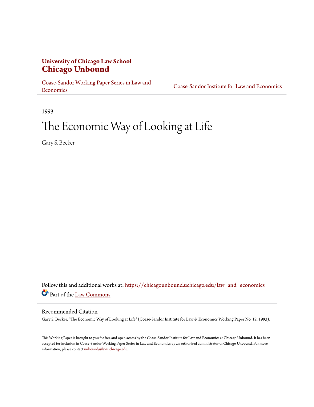 The Economic Way of Looking at Life