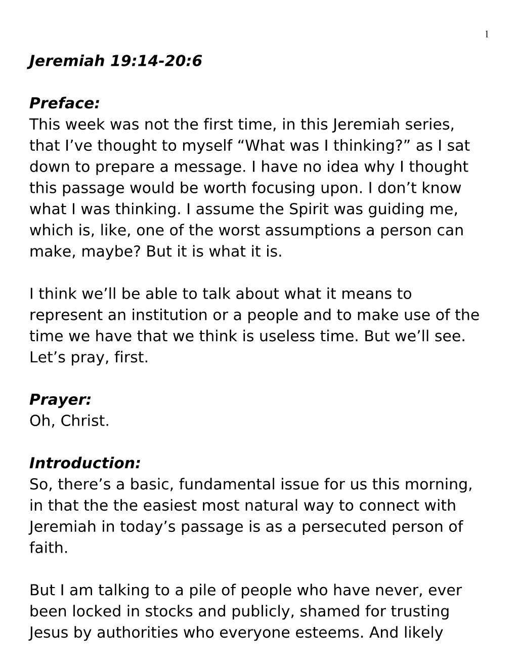 Jeremiah 19:14-20:6 Preface