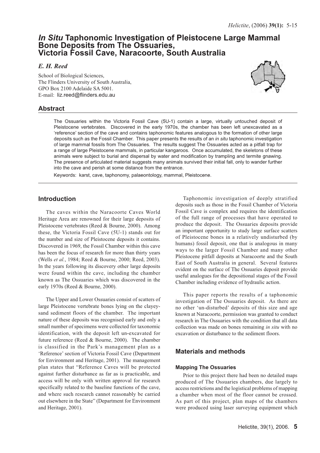 In Situ Taphonomic Investigation of Pleistocene Large Mammal Bone Deposits from the Ossuaries, Victoria Fossil Cave, Naracoorte, South Australia E