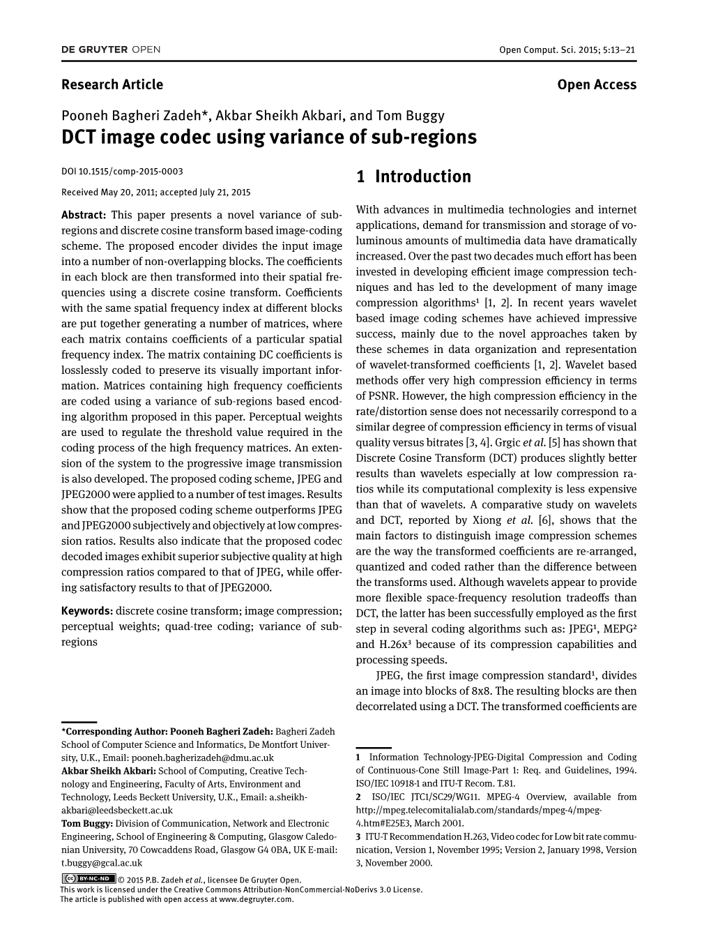 DCT Image Codec Using Variance of Sub-Regions