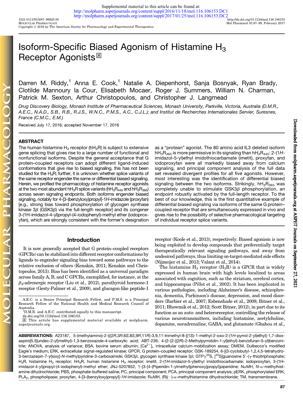 Isoform-Specific Biased Agonism of Histamine H3 Receptor Agonists S