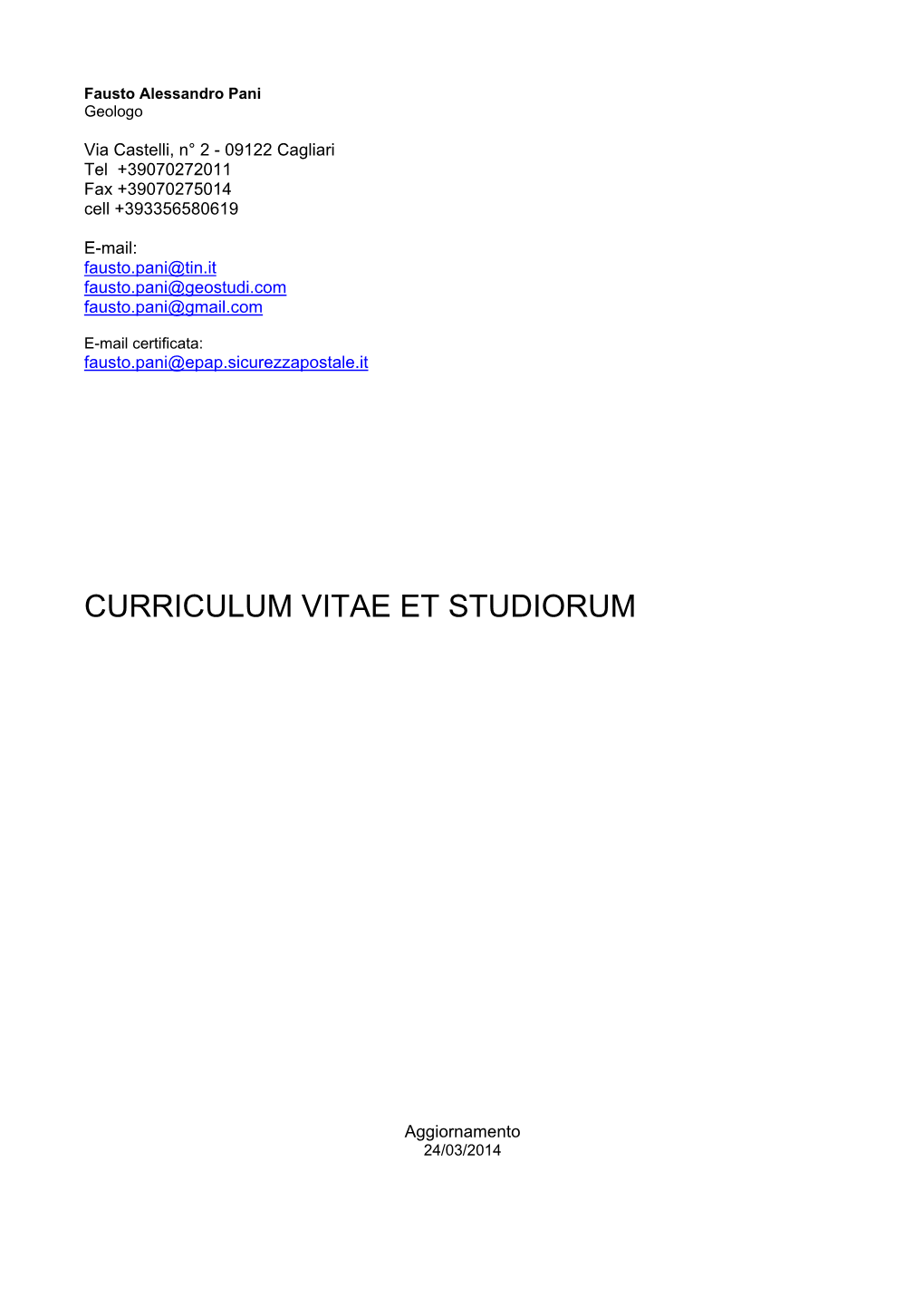 Curriculum Vitae Et Studiorum