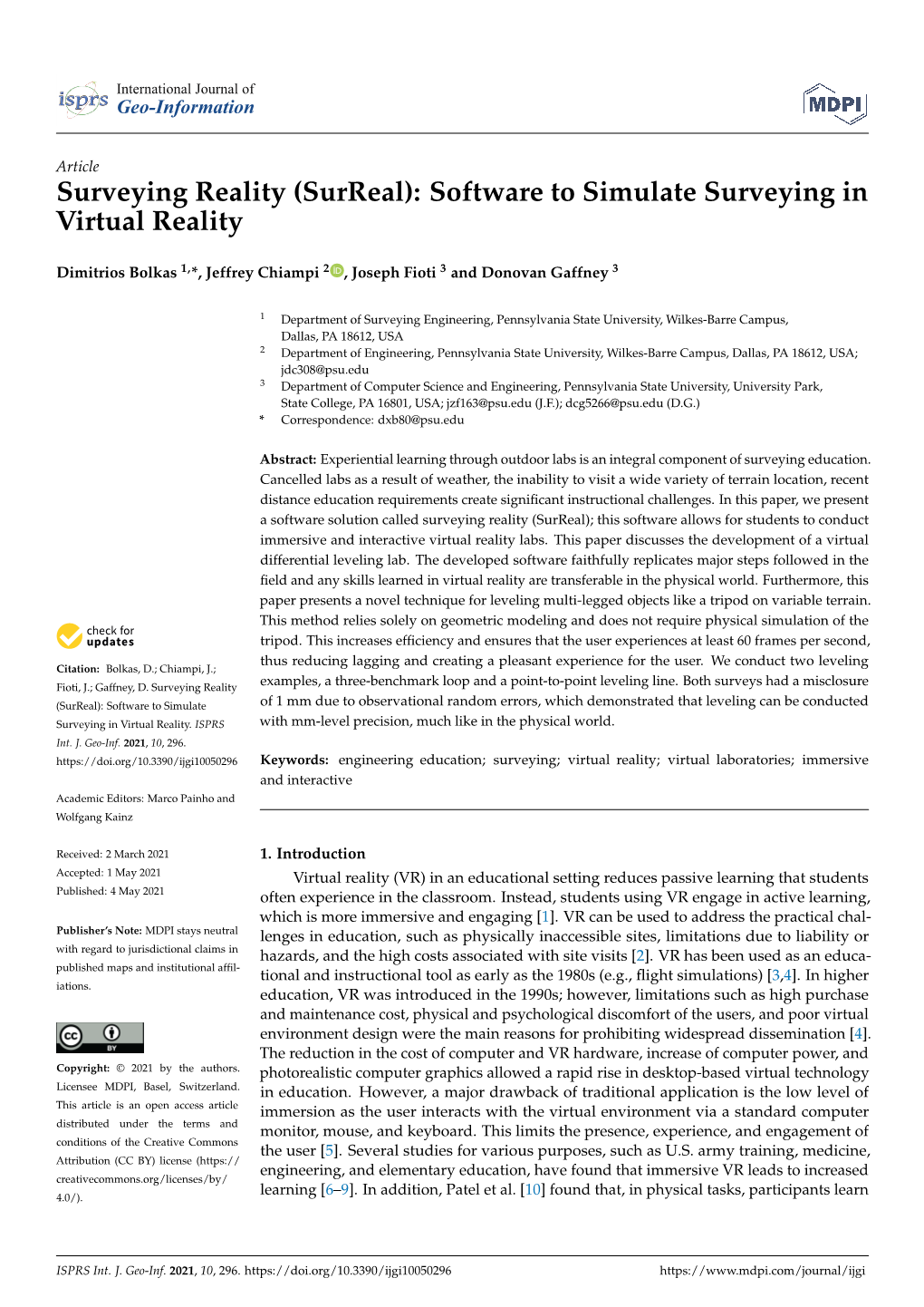 (Surreal): Software to Simulate Surveying in Virtual Reality