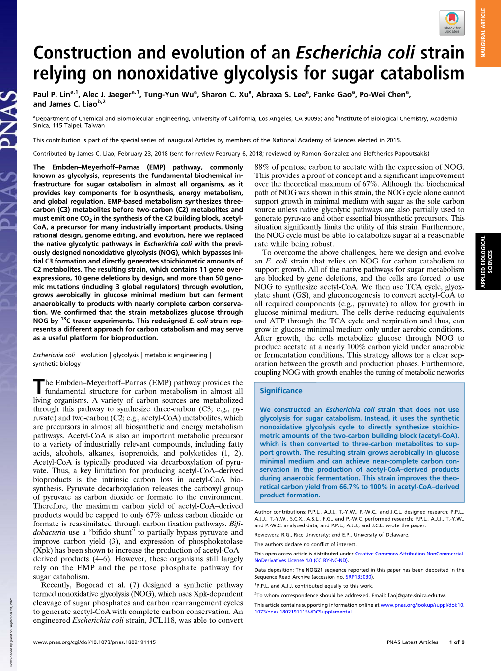 Construction and Evolution of an Escherichia Coli Strain Relying On