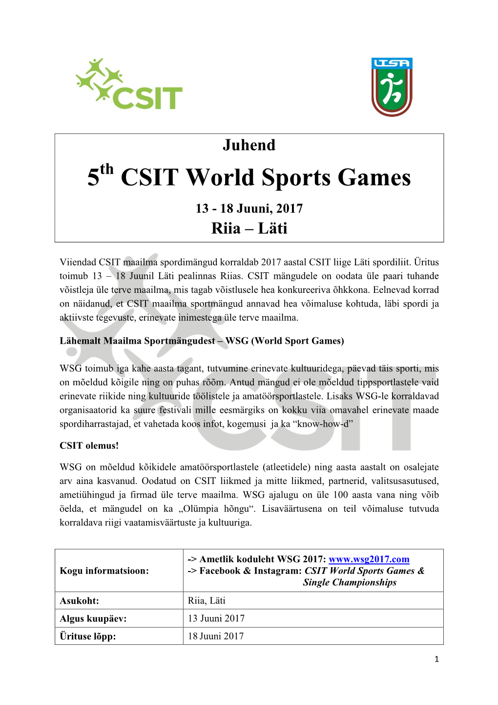 5 CSIT World Sports Games