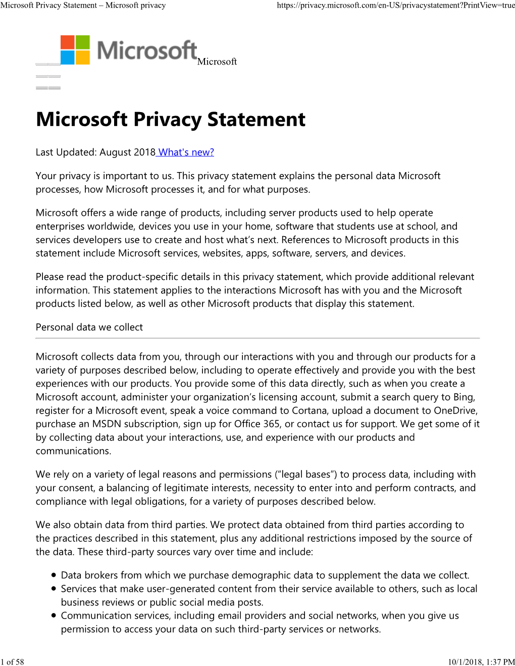 Microsoft Privacy Statement – Microsoft Privacy