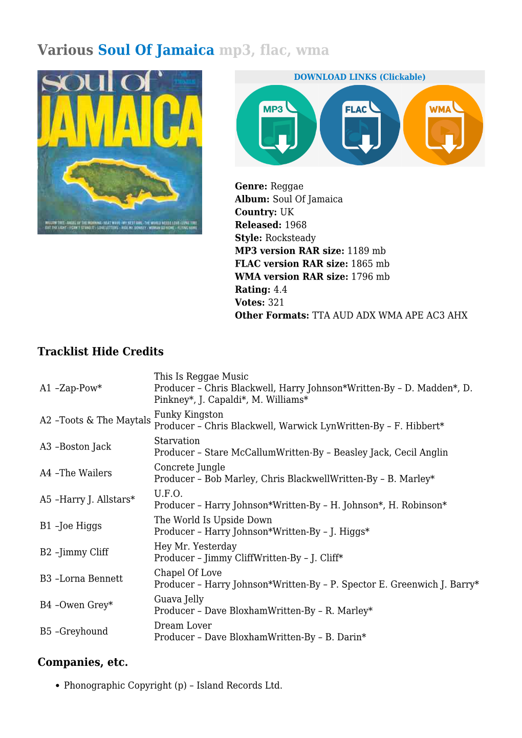 Various Soul of Jamaica Mp3, Flac, Wma