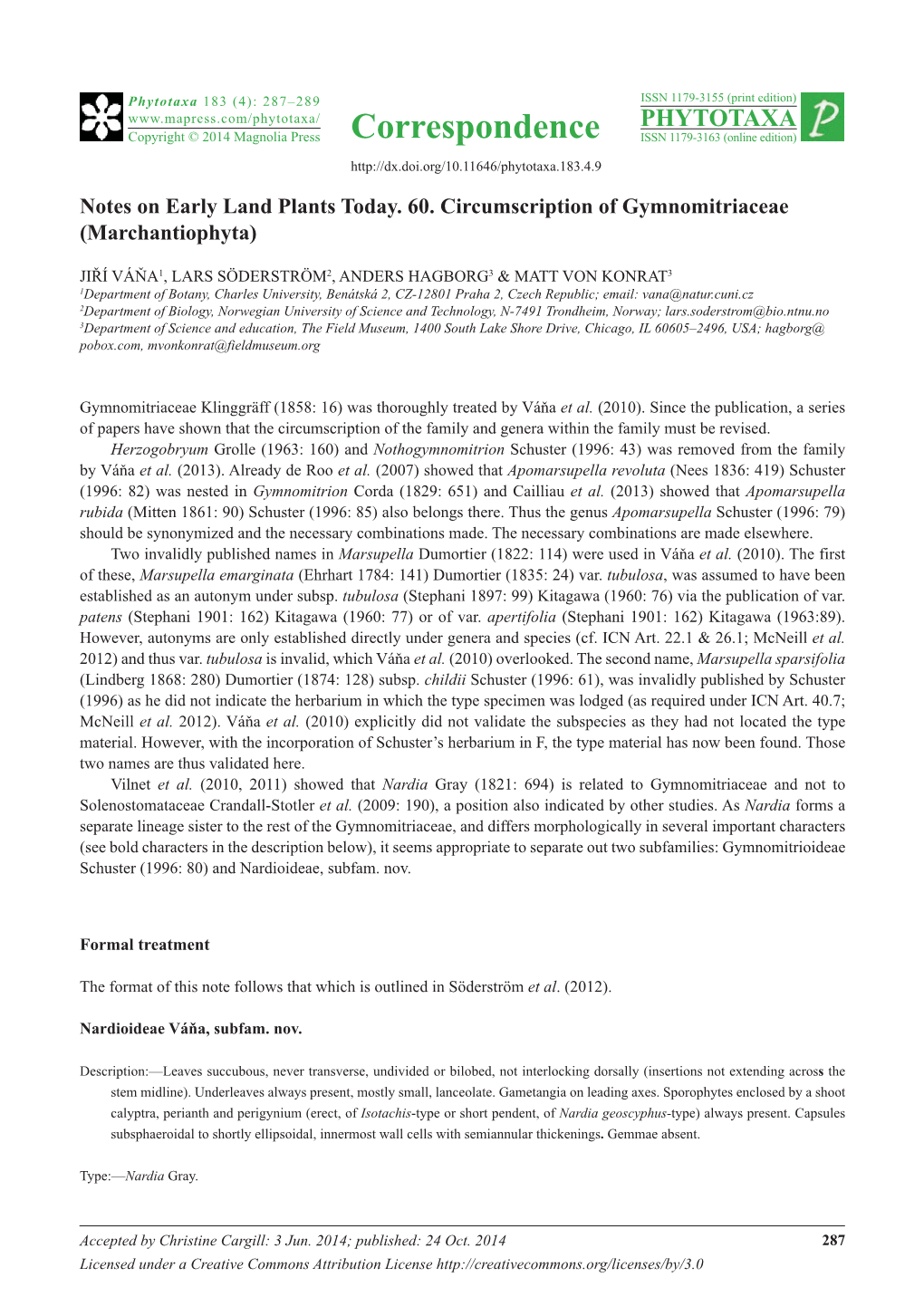 Correspondence PHYTOTAXA