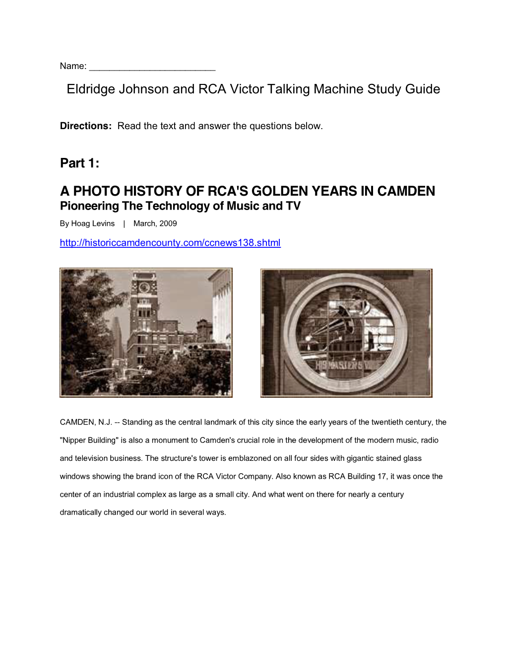 Eldridge Johnson and RCA Victor Talking Machine Study Guide Part 1