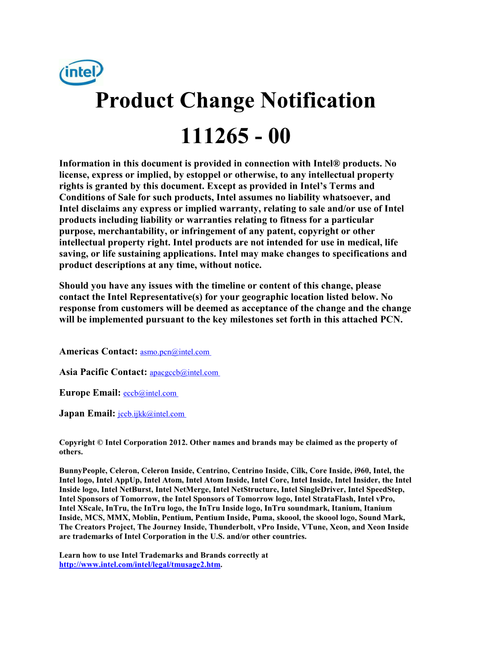 Product Change Notification 111265