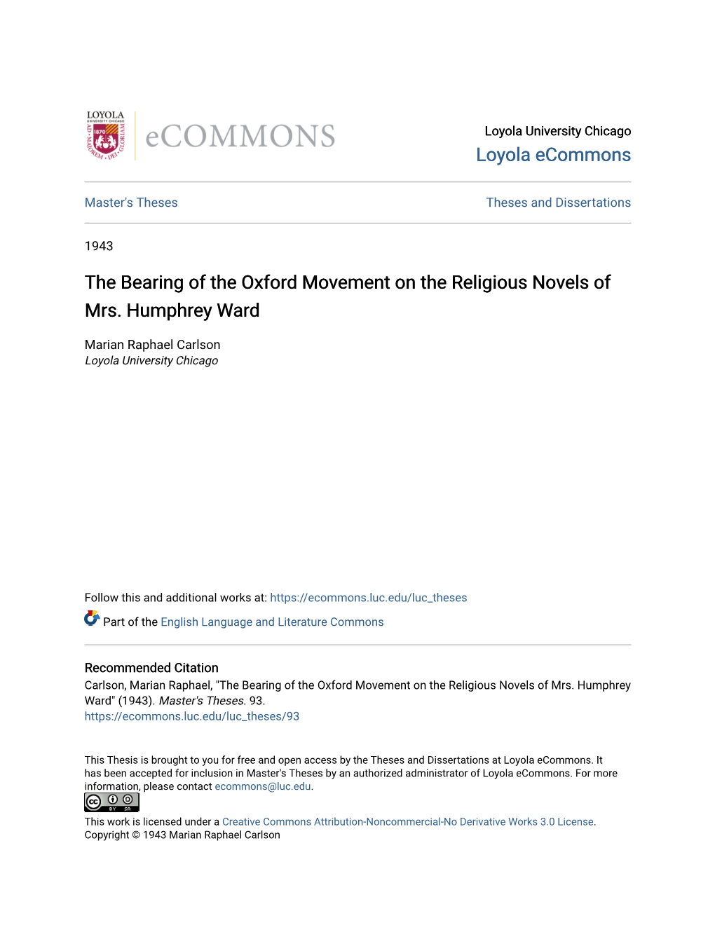 The Bearing of the Oxford Movement on the Religious Novels of Mrs