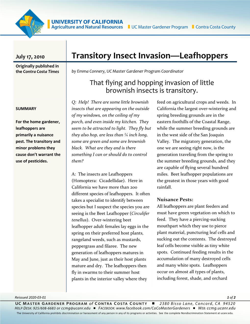 Leafhoppers-Transitory Insects