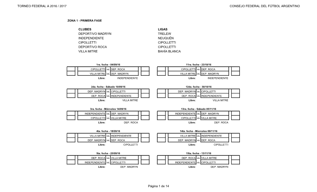 Torneo Federal a 2016 / 2017 Consejo Federal Del Fútbol Argentino