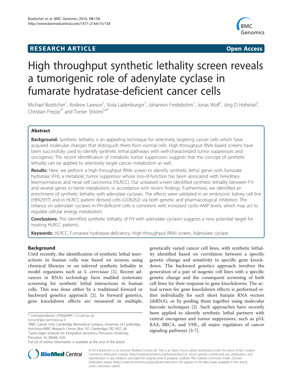 High Throughput Synthetic Lethality Screen Reveals a Tumorigenic Role Of