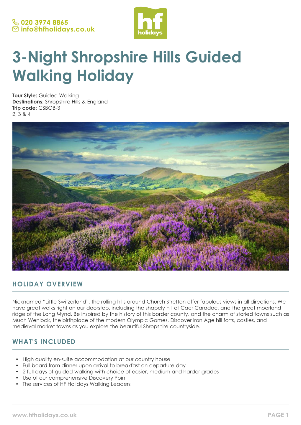 3-Night Shropshire Hills Guided Walking Holiday