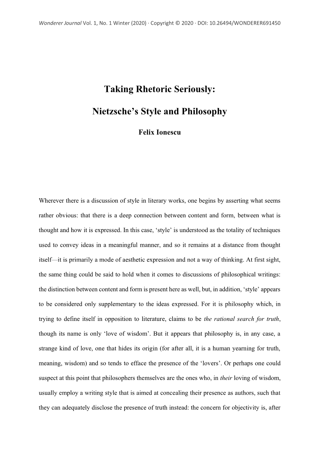 Taking Rhetoric Seriously: Nietzsche's Style and Philosophy