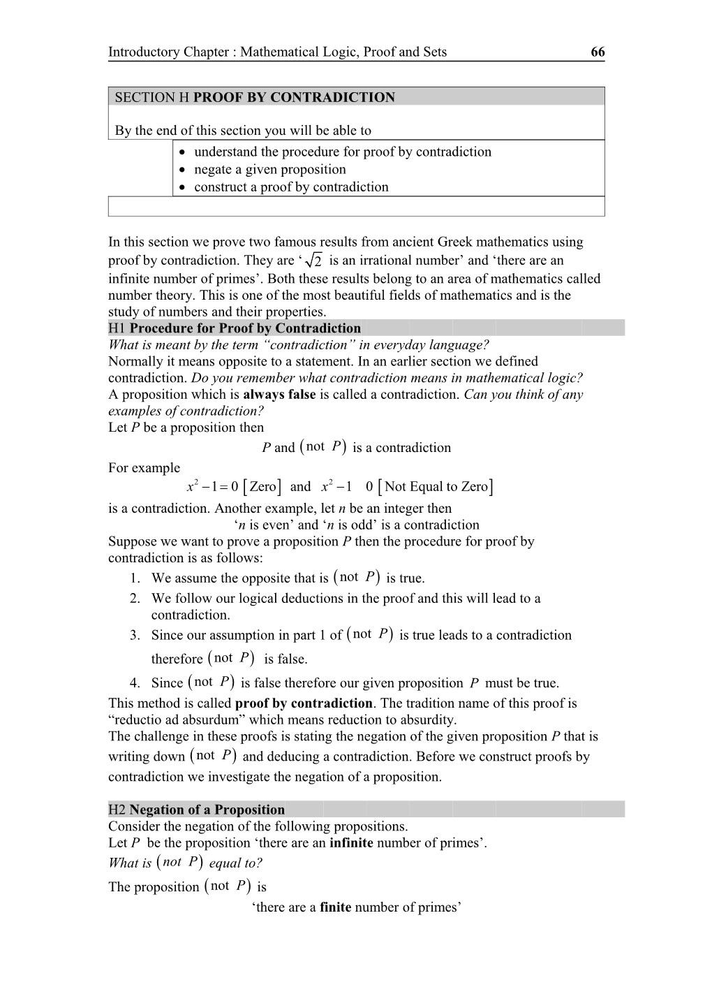 Section F Proof by Contradiction