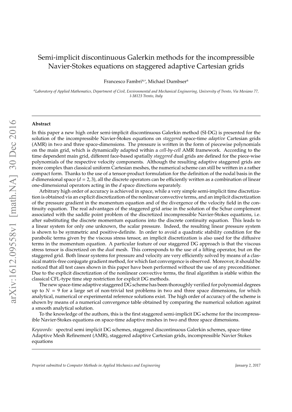 Arxiv:1612.09558V1 [Math.NA] 30 Dec 2016