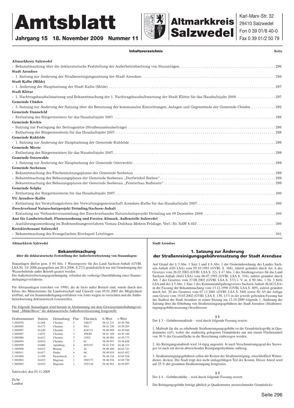 Amtsblatt Altmarkkreis 29410 Salzwedel Fon 0 39 01/8 40-0 Jahrgang 15 18