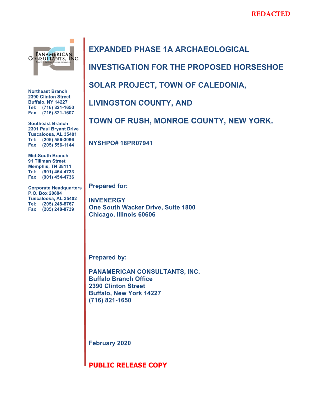 Expanded Phase 1A Archaeological Investigation for the Proposed Horseshoe Solar Project, Town of Caledonia, Livingston County, A