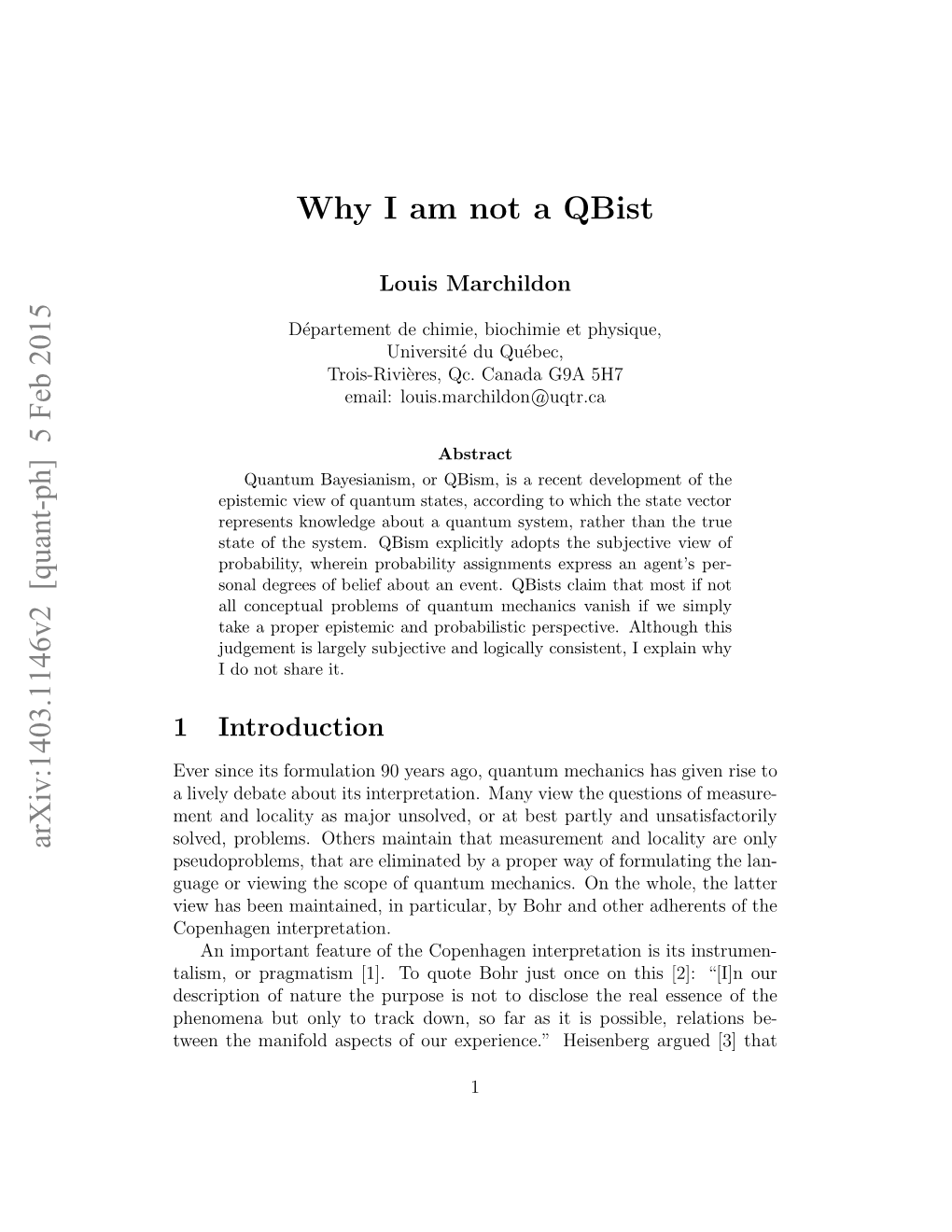 Why I Am Not a Qbist