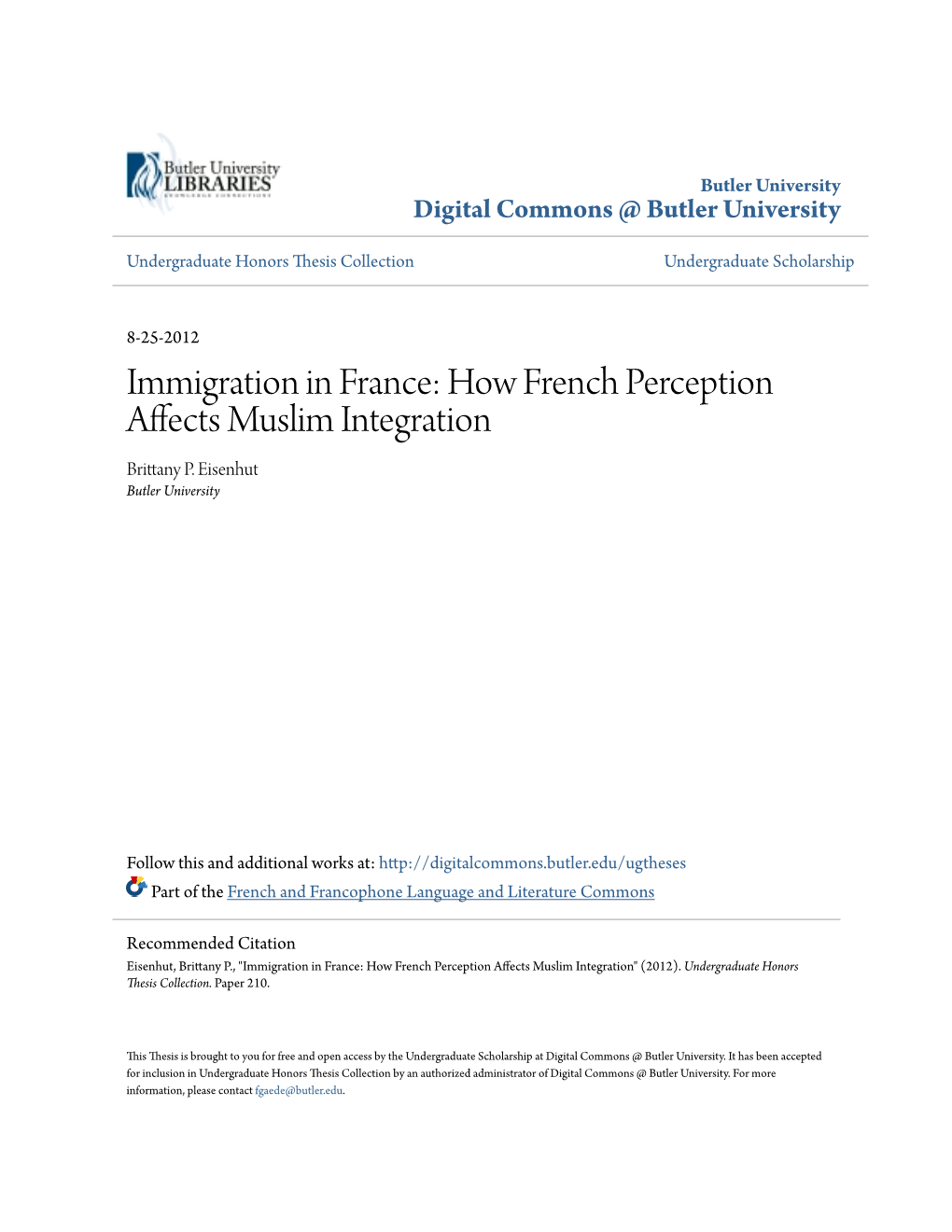 How French Perception Affects Muslim Integration Brittany P