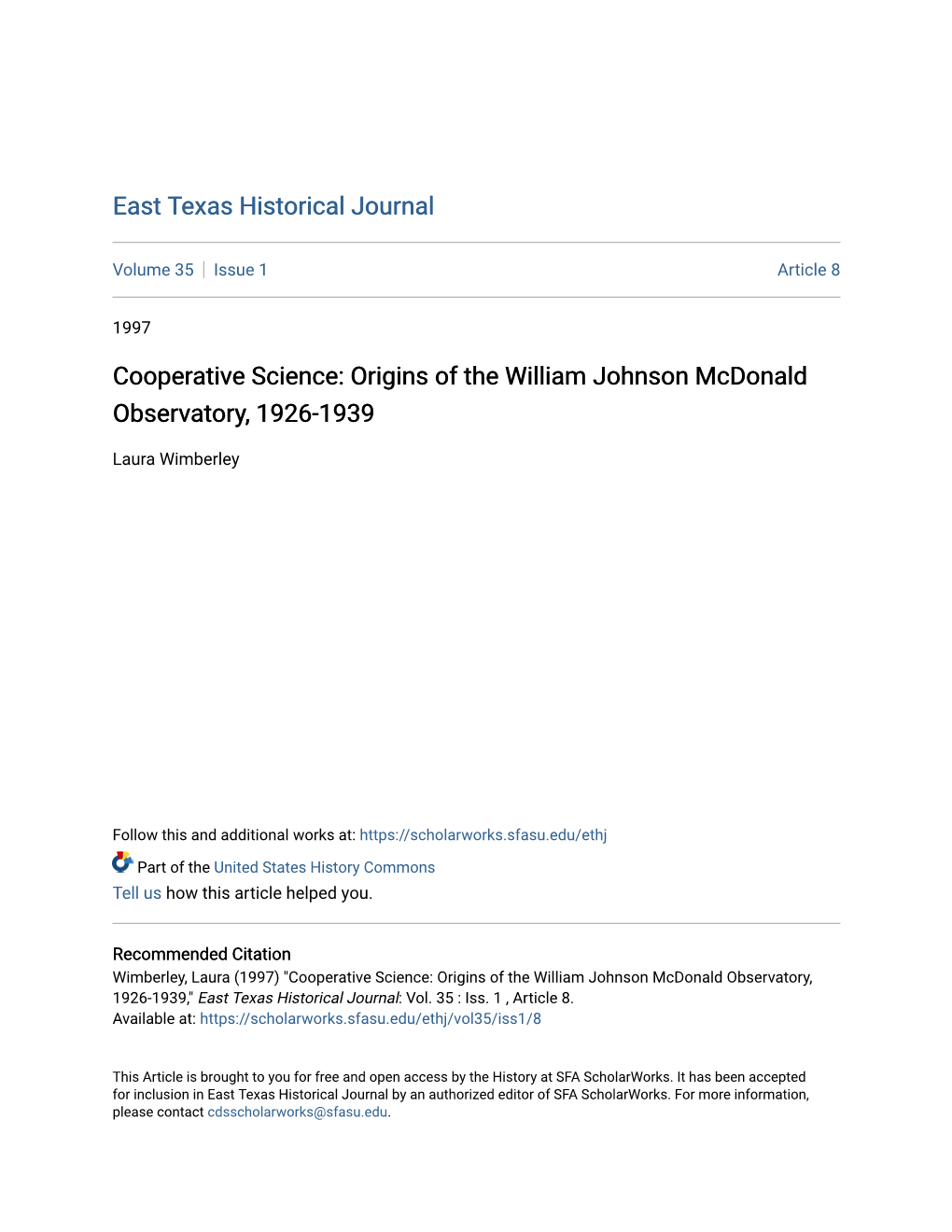 Origins of the William Johnson Mcdonald Observatory, 1926-1939