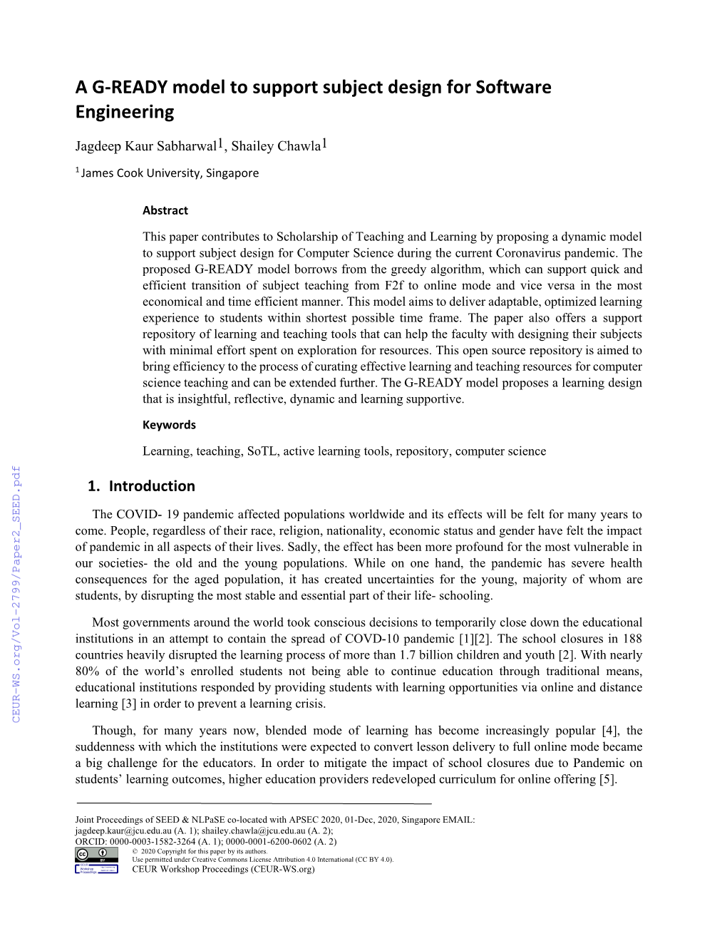 A G-READY Model to Support Subject Design for Software Engineering