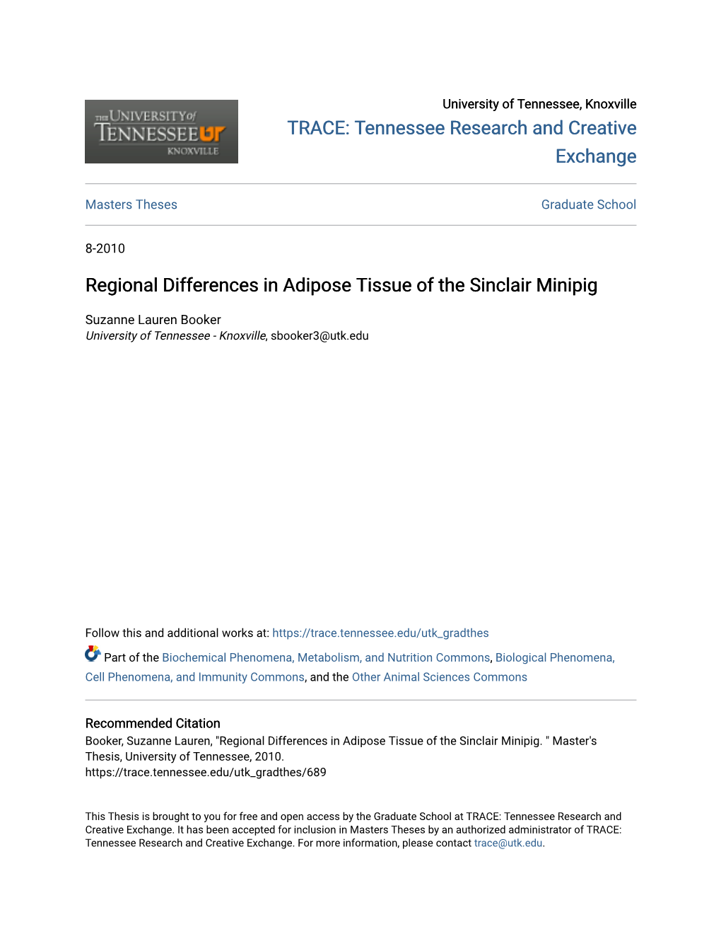 Regional Differences in Adipose Tissue of the Sinclair Minipig