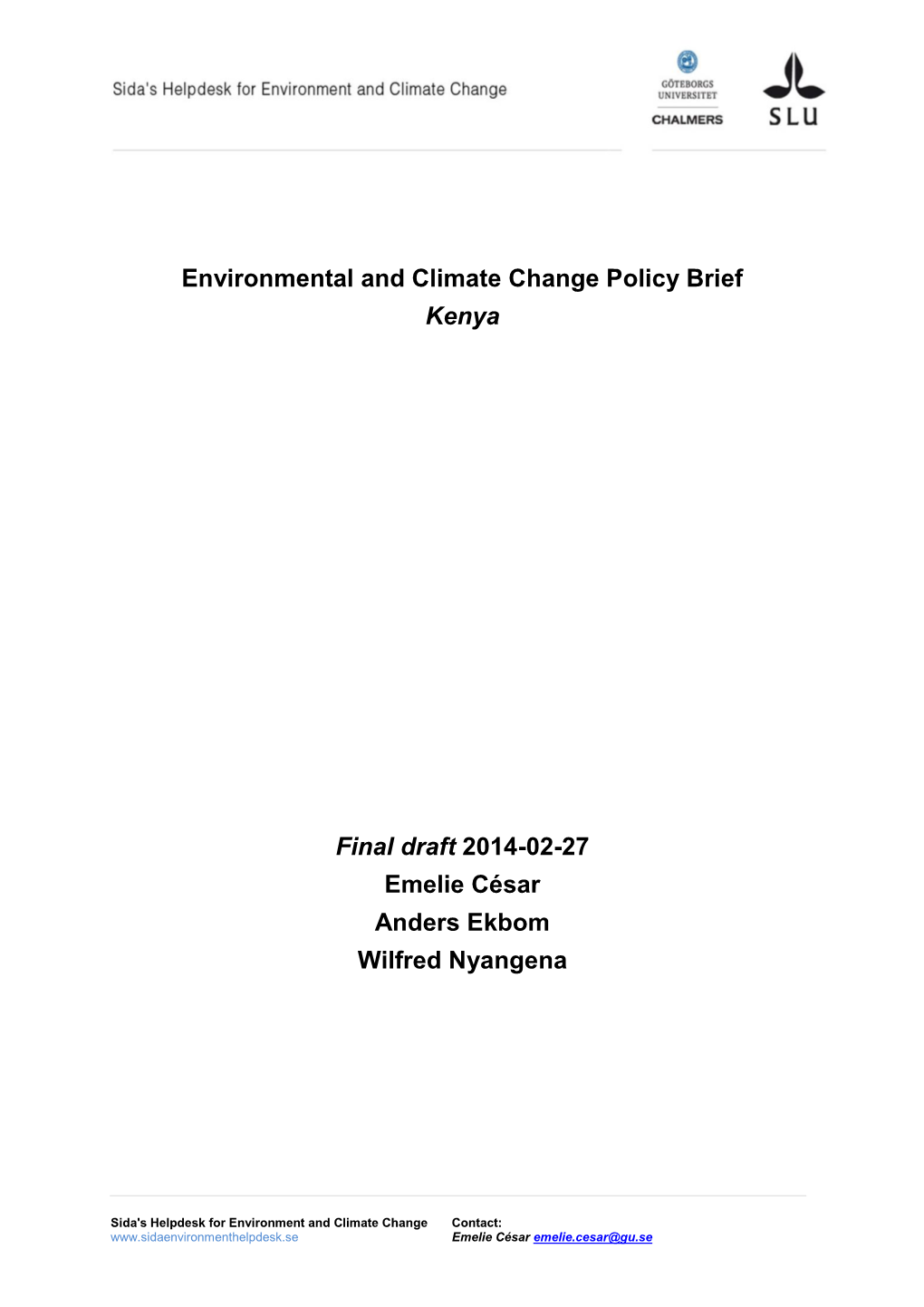 Kenya Environmental and Climate Change Policy Brief