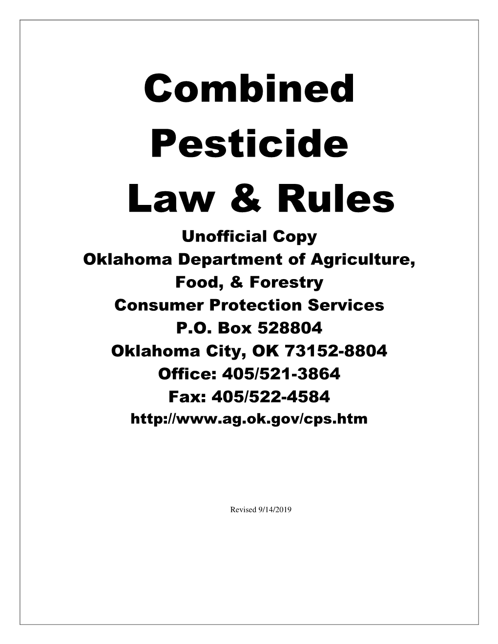 Combined Pesticide Law & Rules