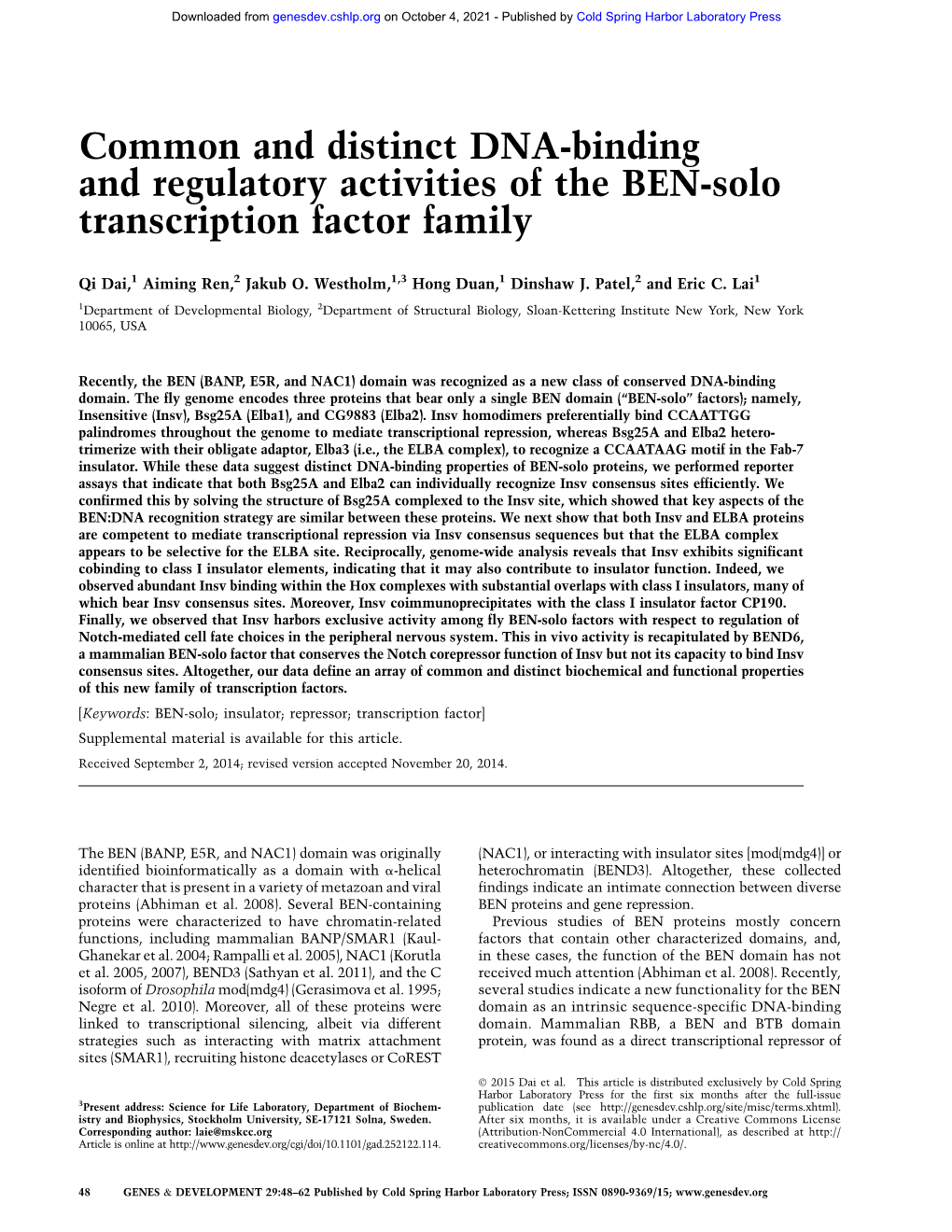 Common and Distinct DNA-Binding and Regulatory Activities of the BEN-Solo Transcription Factor Family