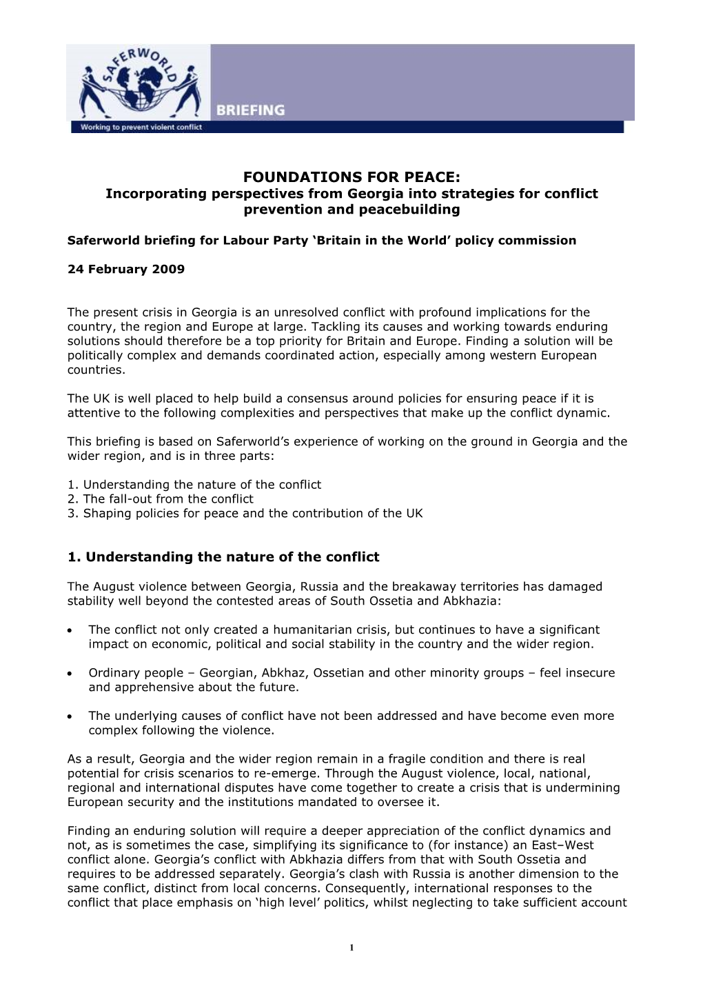 FOUNDATIONS for PEACE: Incorporating Perspectives from Georgia Into Strategies for Conflict Prevention and Peacebuilding