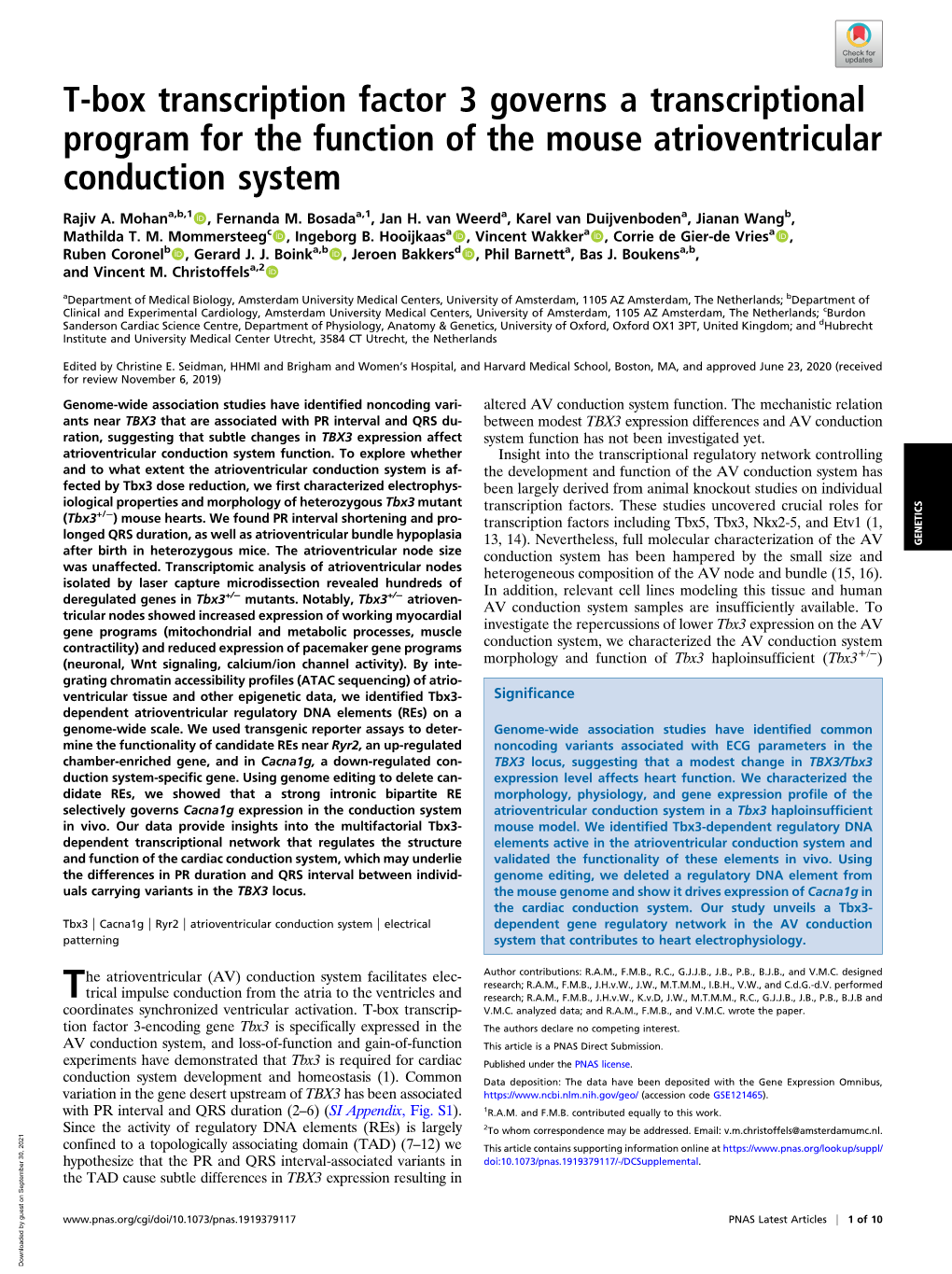 T-Box Transcription Factor 3 Governs a Transcriptional Program for the Function of the Mouse Atrioventricular Conduction System