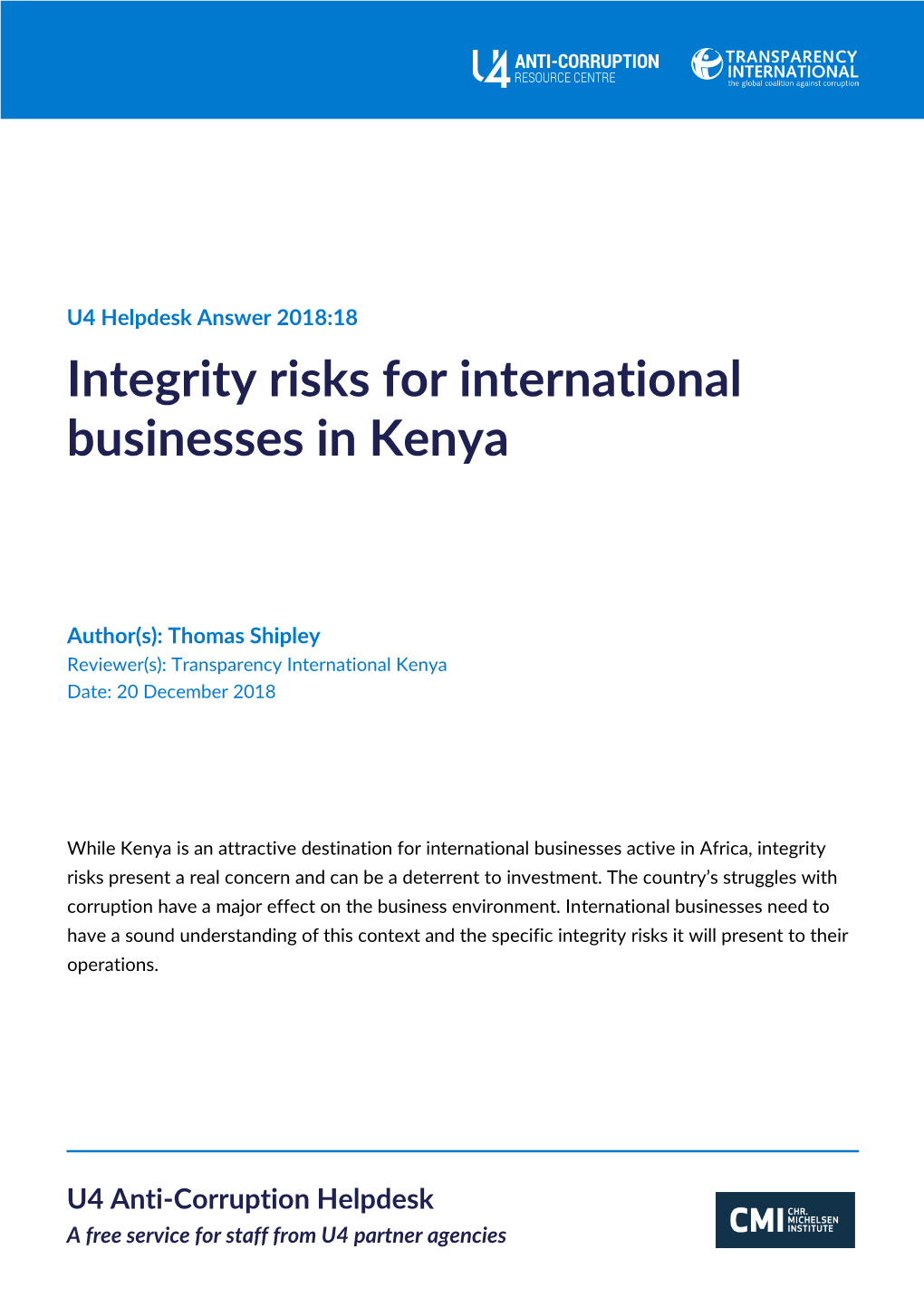 Integrity Risks for International Businesses in Kenya