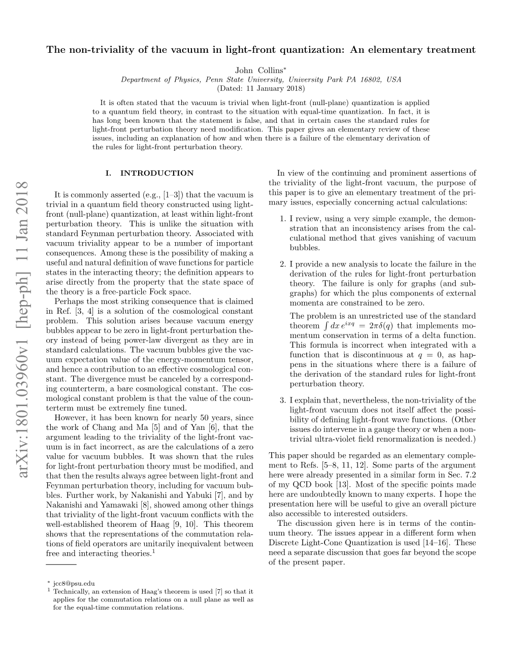 Arxiv:1801.03960V1 [Hep-Ph] 11 Jan 2018 That Then the Results Always Agree Between Light-Front and Here Were Already Presented in a Similar Form in Sec