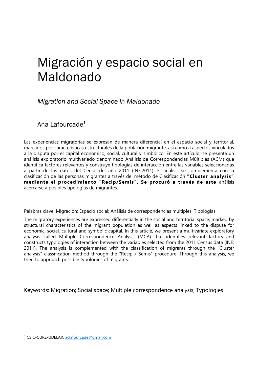 Migración Y Espacio Social En Maldonado