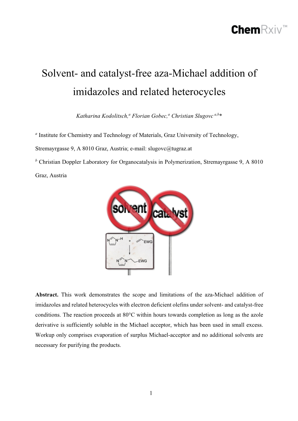 Solvent- and Catalyst-Free Aza-Michael Addition of Imidazoles and Related Heterocycles