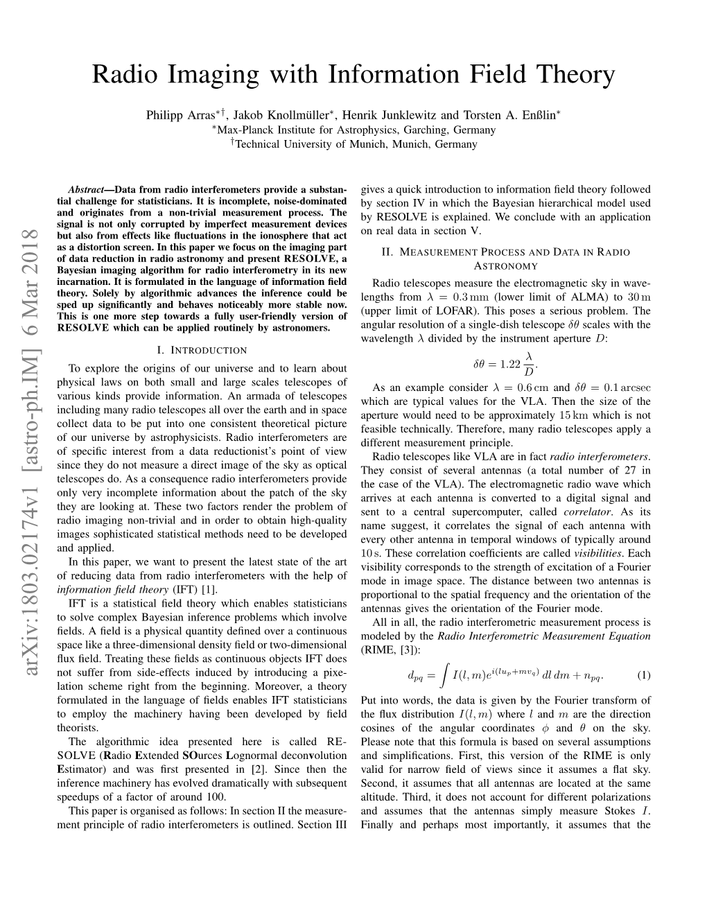 Radio Imaging with Information Field Theory