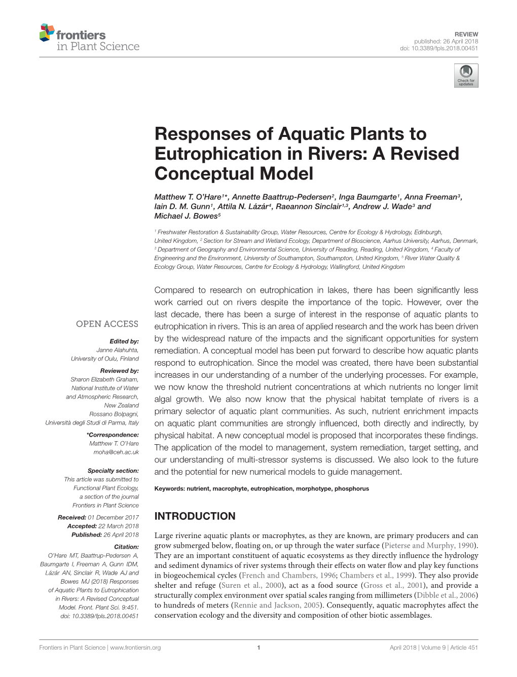 Responses of Aquatic Plants to Eutrophication in Rivers: a Revised Conceptual Model