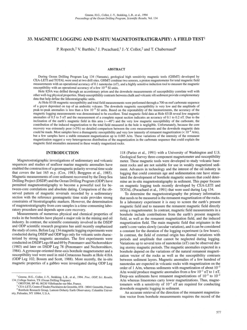 33. Magnetic Logging and In-Situ Magnetostratigraphy: a Field Test1