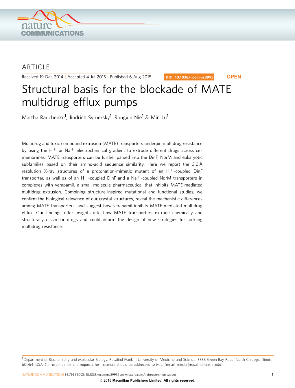 Structural Basis for the Blockade of MATE Multidrug Efflux Pumps