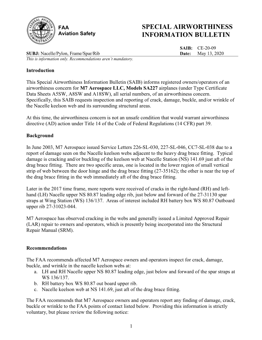 Special Airworthiness Information Bulletin