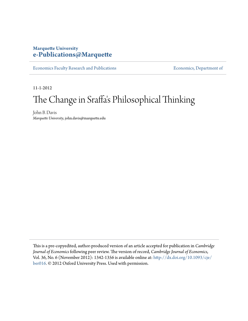 The Change in Sraffa's Philosophical Thinking